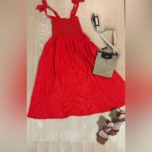 Red Sleeveless Dress with Tie Straps